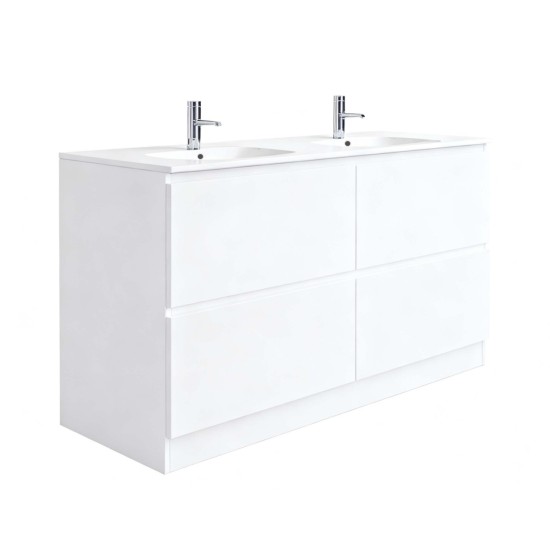 DNF 1500X460X830MM PLYWOOD FLOOR STANDING VANITY - GLOSSY WHITE WITH DOUBLE CERAMIC TOP